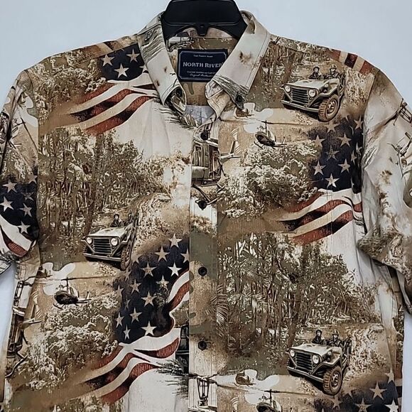 North River U.S. Military Print Button Down Shirt Size Large - Picture 2 of 9